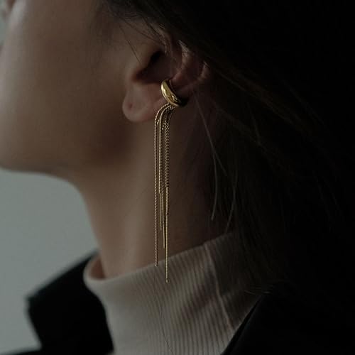 Gold Ear Cuff with Chain for Women, No Piercing Tassel Earrings, Long Chain Ear Wrap Earrings, Trendy Minimalist Jewelry Gift