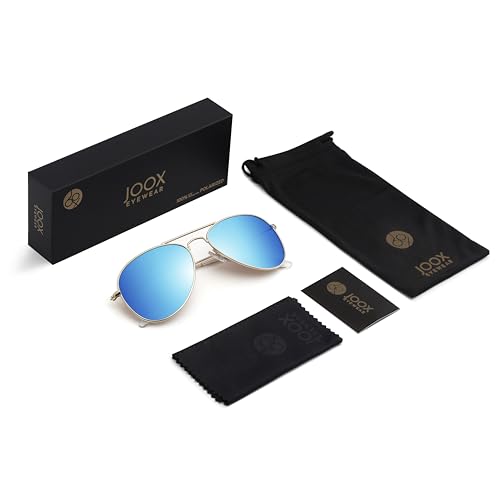 JOOX Polarized Aviator Sunglasses for Women Men, UV400 Protection Lens and Lightweight Metal Pilot Frame JX2775 - color: Shiny Gold/Blue Mirror