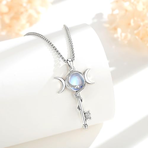 INFUSEU Mystical Hecate Triple Moon Goddess Necklaces, Divine Feminine Protection Gifts - style: Moonstone Hecate Key - Silver