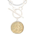 Chunky Gold Coin Pendant Necklace Trendy Layered Statement Chain for Women, Antique Toggle Design with Thick Link, Fashionable Necklaces for Women - color: 2pcs sliver coin + Herringbone