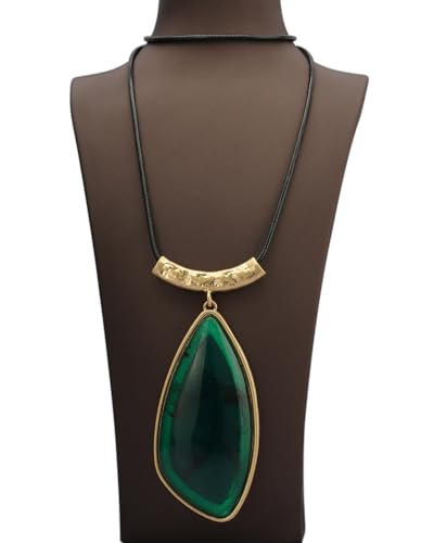 GelConnie Leather Necklace for Women Large Pendant Long Brown Necklace Circle Leather Choker Vintage Sweater Necklace Gold Chunky Boho Necklaces for Women - style: Big Leather Gold Necklace