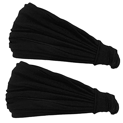 CHARM Headband for Men, Japanese Style Bandana Head Bands for Women and Men, Stretch Hair Band for Sports & Daily Wear by Casualbox - color: Black 2-Pack, size: Medium