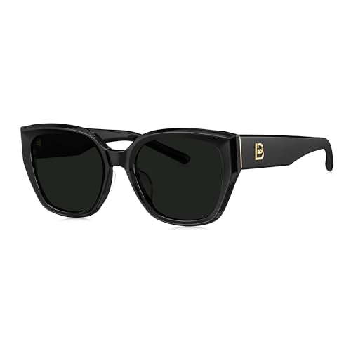 BOLON Women Trendy Cat Eye Polarized Sunglasses, Exclusive Eyewear Brand of EssilorLuxottica - color: Shiny Black/Grey Polarized Small