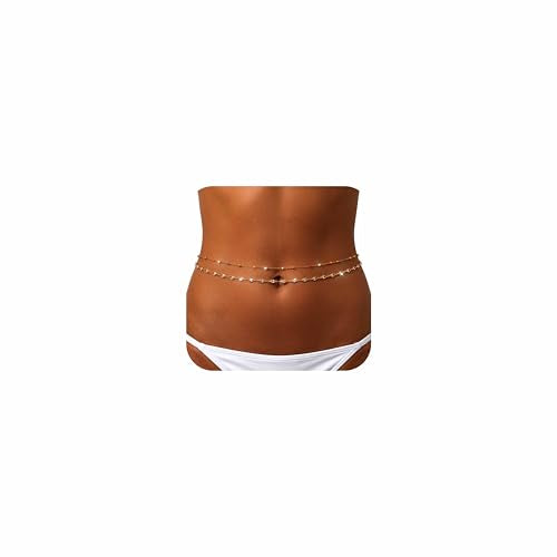 Waist Chain Silver Star Belly Chains Gold Beads Women Crystal Sequins Body Jewelry for Pants and Swimsuits - style: gold-crystal