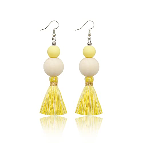 Boho Earrings for Women Dangling Lightweight Cute Earrings Handmade Tassel Dangle Earrings for Girls - color: Yellow