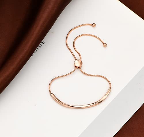 WOWORAMA Adjustable Slider Bracelets for Women Bar Friendship Bangle Bracelet for Women Gold/White Gold/Rose Gold Bolo Bracelet - color: Twist Bar-Rose Gold
