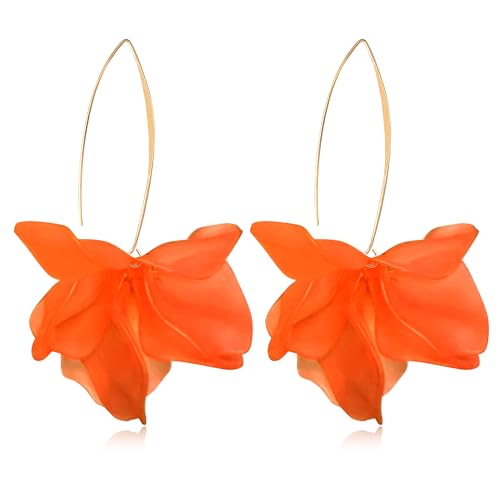 Exaggerated Bohemian Resin Rose Flower Petal Dangle Drop Earrings Long Acrylic Tiered Floral Tassel Earring for Women - color: Orange