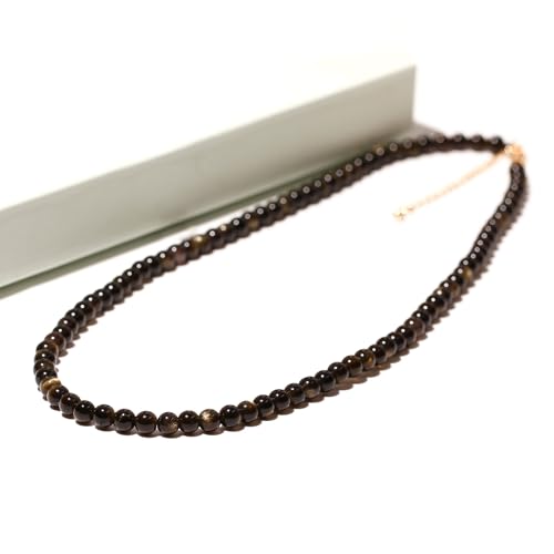 Simple Choker Necklace for Women Real Stone and Crystals Necklaces 4mm Beaded Choker Jewelry Meditation Gift for Women (16"+2") - style: Golden Obsidian