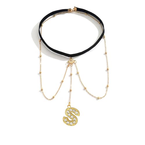Letter Initial Leg Chain Thigh Jewelry for Women Summer Beach Bead Leg Chain Name Elegant Elastic Body Chain Jewelry - color: S