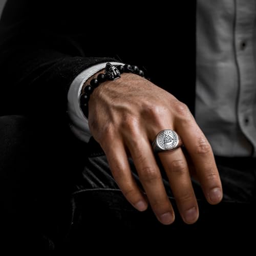 King Will Men's Tungsten Signet Rings Thumb Pinky Biker Band Ring For Men High Polished Plain Wedding Statement Ring Comfort Fit Size 7-12 - color: Runes-Silver