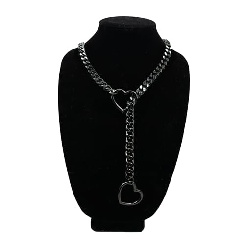 Heart O-ring Slip Chain Necklace For Women, Handmade Punk Gothic Cuban Necklace Jewelry Adjustable Lariat Y-Necklace - color: Black, size: 34"