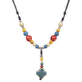 Adjustable Ceramic Beaded Necklace for Women, Boho Handmade Flower Pendant Necklace, Hippie Jewelry for Mom and Wife - color: Blue-Yellow-Red, style: Bohemian