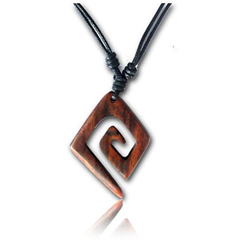 Earth Accessories Organic Wood Adjustable Spiral Necklace for Women - Boho Necklace or Tribal Pendant Necklaces for African, Hawaiian, Maui, Egyptian, or Indian Looks - color: Square Spiral