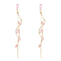 Temperament Long Zircon Tassel Earrings for Women Charm Jewelry Sparkling Crystal Leaves Twist Dangle Earrings for Friends - color: Gold-Pink Leaves