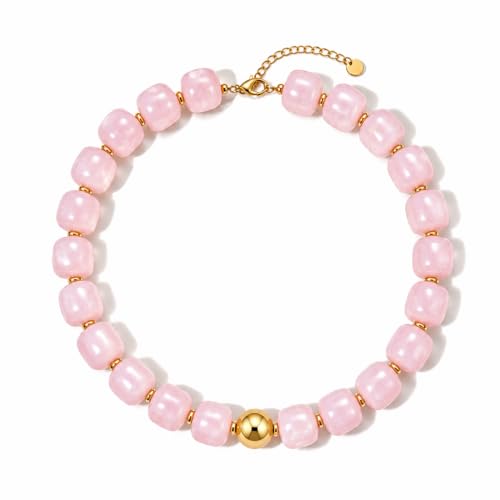 Chunky Beaded Necklace for Women Boho Colorful Statement Choker Necklaces Summer Beach Resin Jewelry Accessories - color: pink