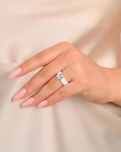 Rinfit Silicone Ring with Stone - Oval Cut Cubic Zirconia Solitaire Engagement Ring for Women - Rubber Wedding Bands - Patented Design - color: Pack B: White / Silver