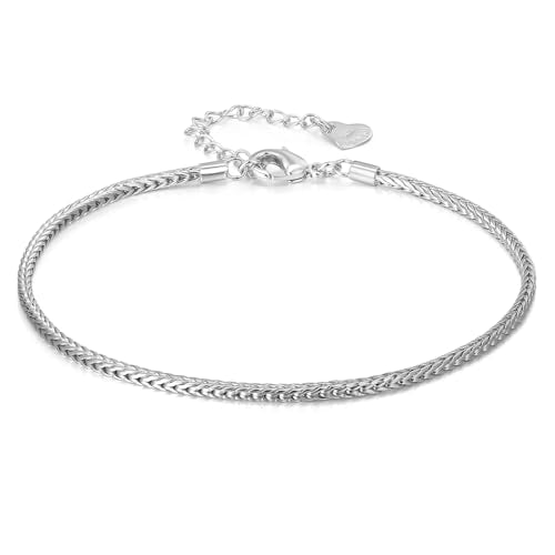 Dankadi Women 925 Sterling Silver Anklets Bracelet Men Simple Chopin/Box Chain/Twist Rope Chain Summer Beach Foot 24k Gold Plated Jewelry Gift - color: Chopin Chain Silver, size: 27cm