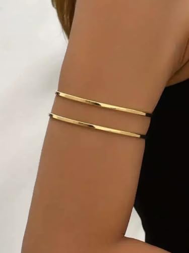 BROCC 4PCS Minimalist Gold Arm Cuff Bracelets, Adjustable Coil Armband Set Jewelry