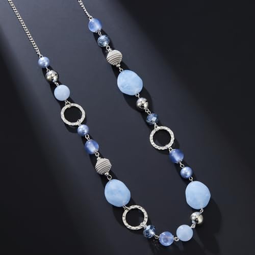 PEARL&CLUB Long Beaded Necklaces For Women - Sweater Chain Fashion Jewelry Necklace Gifts For Women - color: 23-Light blue