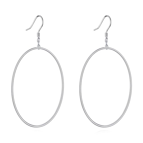 POPLYKE Sterling Silver/Rose Gold/Gold Plated Large Hoop Earrings Circle Dangle Drop Earrings for Women 40 50 60 70 80mm - color: Oval, size: 50mm