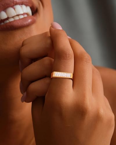 YeGieonr Gold Rings for Women Non Tarnish - 18K Gold Plated Stainless Steel Chunky Oval Statement Ring, Dainty Thick Waterproof Stackable Ring - color: Rectangle, size: 6