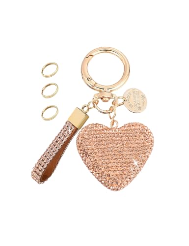 Keychain for Women Girls Bling Heart/Star/Strawberry Key Chain Accessories for Key/Backpack Bag Charm - color: Champagne Heart