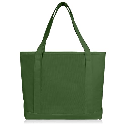 DALIX 20" Solid Color Cotton Canvas Shopping Tote Bag in Olive - color: Olive
