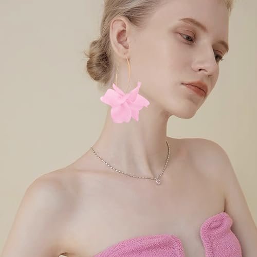 Exaggerated Bohemian Resin Rose Flower Petal Dangle Drop Earrings Long Acrylic Tiered Floral Tassel Earring for Women - color: Pink