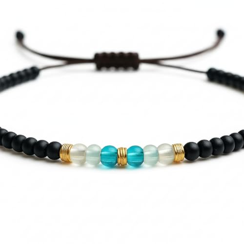 Anklets for Women, Handmade Colorful Beaded Adjustable Gemstone Anklet, Colorful Small Beads Hippie Foot Jewelry, Ankle Bracelet, Boho Style Waterproof, Gift Set with Box & Ribbon - color: Black
