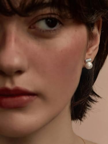 18K Gold Love Knot Stud Earrings for Women Statement Button Pearl Stud Earrings Minimalist Cute Small Post Earring - color: 8.Silver bar
