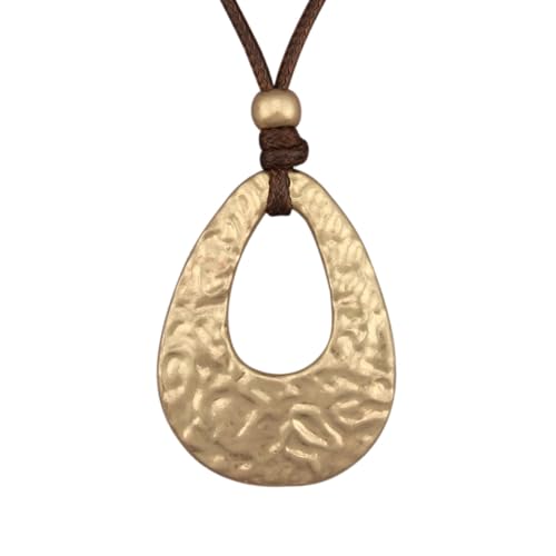 Kelake Leather Necklace for Women Men Teen Vinatge Boho Alloy Pendant Choker Jewelry Fashion Sweater Necklaces with Adjustable Genuine Leather Chain - color: Gold Pear-shaped Pendant