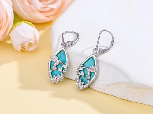 Natural Turquoise Earrings for Women Dangling 925 Sterling Silver Dangle Earrings Western Jewelry Christmas Gift for Sister Mother - style: I-Hummingbird Earrings