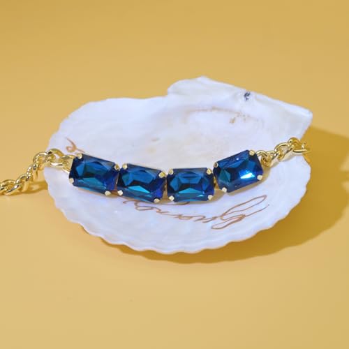 Fashionable Chunky Plated Tennis Rhinestone Statement Necklace Jewelry Set for Women Multicolor gem necklace with Great Sparkle and Shine Design for Women to Easy Match - color: BLUE rhinestone necklace