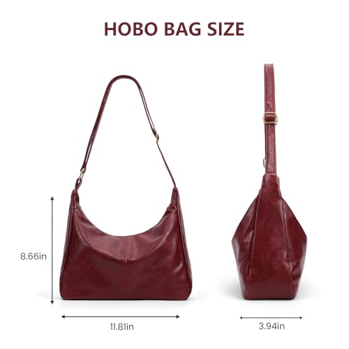 Brown Shoulder Bag for Women,Brown Leather Purse Slouchy Hobo Bags Everyday Purse Daily Commuting Bag with Zipper - color: Red