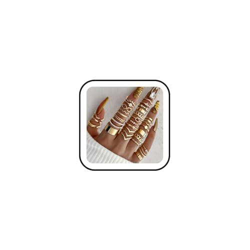 GYRMMUE Gold Rings Set Stackable Cubic Zirconia Knuckle Rings Irregular Geometric Ring Sparkle Star Moon Butterfly Rhinestone Rings Set Vintage Boho Joint Finger Midi Ring for Women - color: Gold
