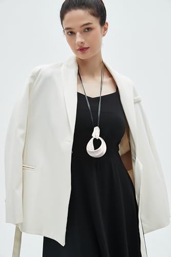GelConnie Leather Necklace for Women Large Pendant Long Brown Necklace Circle Leather Choker Vintage Sweater Necklace Gold Chunky Boho Necklaces for Women - style: Circle Silver Necklace