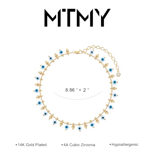 MTMY Gold Anklets for Women 14K Gold Plated Tiny Bead Anklet Colorful Tassel Foot Chain Dainty Adjustable Cute Summer Beach Boho Anklets Jewelry Gift - style: evil eye