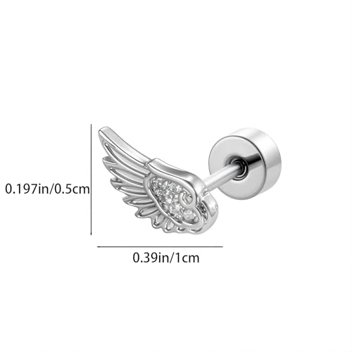 Angel Wing Stud Earrings for Women Flat Back Cartilage Earrings Zircon Crystal Stainless Steel earring Helix Piercing Jewelry