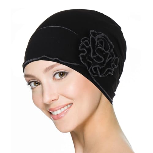 Headwrap Turbans for Women - Twist Soft Floral Solid Caps Pre Tied Chemo Beanies Headwear Hat for Cancer - color: Black Dark Gray