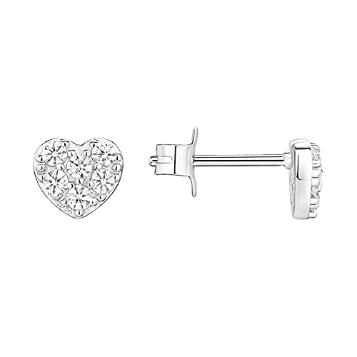 PAVOI 14K Gold Plated 925 Sterling Silver Stud Earrings for Women - Dainty Geometrical Bar Triangle Heart Earrings - Valentines Day Trendy Jewelry - style: Heart