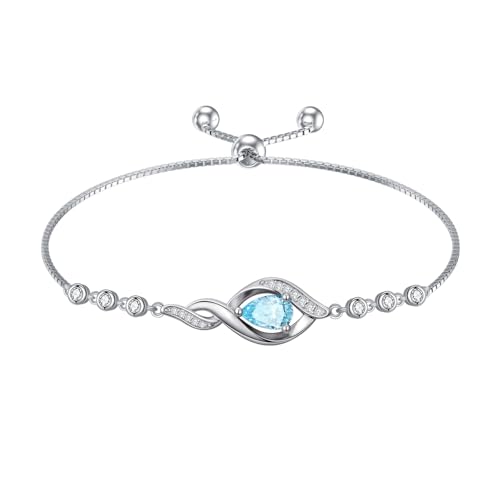HPQQ Birthstone Bracelet for Women 925 Sterling Silver Infinity Love Jewelry Anniversary Birthday Mothers Day Gifts for Mom Wife Her - color: 03-March-Aquamarine