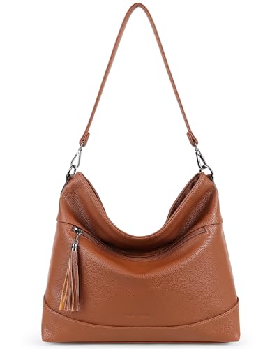 MASINTOR Hobo Crossbody Bags for Women, 2 in 1 Convertible Leather Crossbody Purse Handbags Shoulder Bags with Tassel - color: Brown