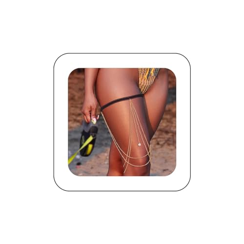 Boho Multilayer Thigh Chain Tassel Leg Chain Beach Bikini Body Chain Leg Chain Gold Pearl Thigh Chain Elastic Thigh Chain Accessories for Women