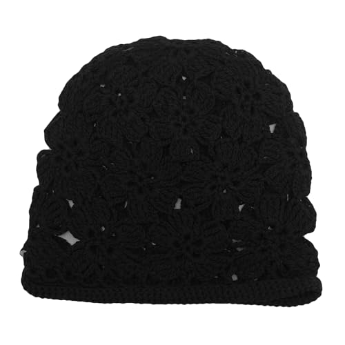ZLYC Women Cotton Crochet Slouchy Beanie Hat Handmade Knit Summer Skull Cap - color: Crochet Black