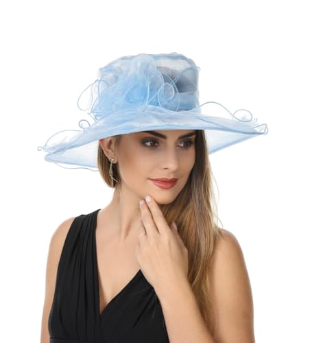 SAFERIN Women's Organza Church Fascinator Bridal Tea Party Wedding Hat - color: Sz-light Blue