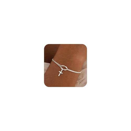 NECOCY Mothers Day Gifts Cross Bracelet for Women, Dainty 14K Gold/Silver Plated Pearl Cross Chain Bracelet Religious Christian Baptism Jesus Catholic Bracelet Jewelry Gift for Mom Wife Daughter - style: Style-3