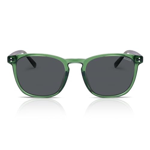 SOJOS Unisex Rounded Square Polarized Sunglasses TR90 Frame UV400 Protection Lightweight Retro for Women & Men - color: Green/Grey