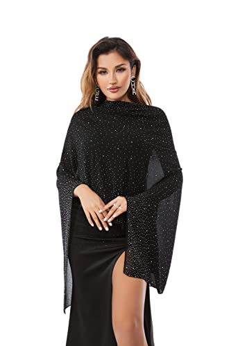 Shawls and Wraps for Evening Dresses Sheer Chiffon Women Elegant Soft Silky Sparkly Wedding Bridal Scarf - color: Black C