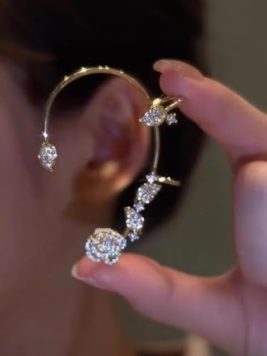2PCS Ear Cuff Earrings for Women No Piercing Flower Climber Wrap Around Earrings Crawler Rhinestone Wrap Earring Fairy Ear Clip Jewelry Gifts - color: style2-gold