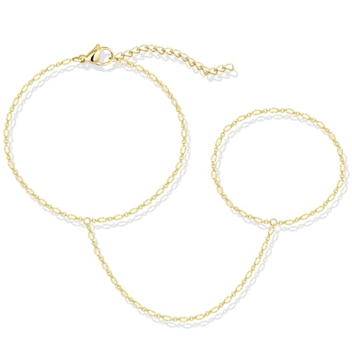 Gokeey Gold Hand Chain Bracelet for Women Trendy, Dainty 14k Gold Plated Ring Bracelet Hand Chain Finger Ring Slave Cuff Bracelet Cubic Zircon Hand Jewelry for Women Accessories - style: lip hand chain